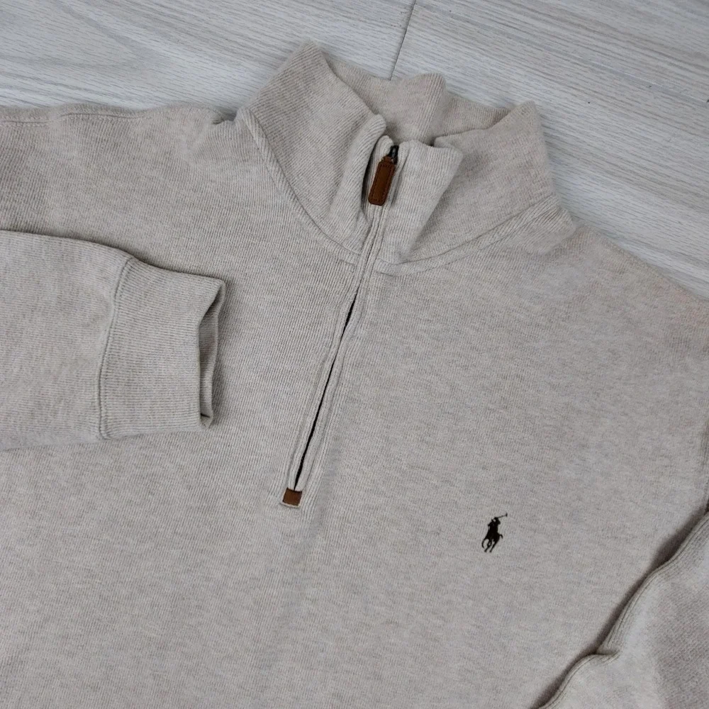 Polo Ralph Lauren Quarter Zip Pullover Mens 2XLT‎ Beige Estate Rib Cotton Knit